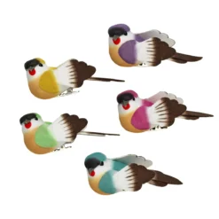 Dekorationsfåglar i glada färger, 5-pack 8×4×4 cm