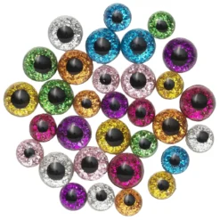 Dekorationsögon glittrande ögon av glas med glitter 32 st. Ø8/10 mm, 5 mm tjocka
