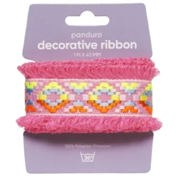 Dekorband med härligt rosa fluffiga fransar 1 m långt, 45 mm brett
