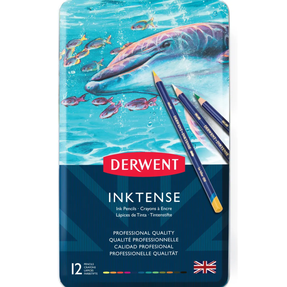Derwent Inktense 12 akvarellpennor i metallask