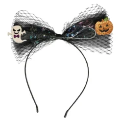 Diadem med halloweenrosett som pryds av spöke & pumpa, barnstorlek