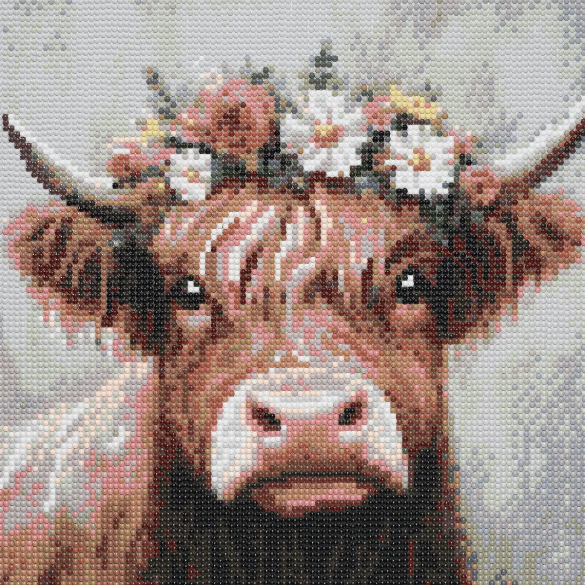 Diamond Painting ko med blomsterkrans! 30×30 cm väv + pärlor, silikon & pincett