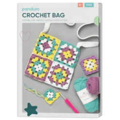 DIY-kit Granny Square Crochet Bag, virka en söt väska med mormors-rutor