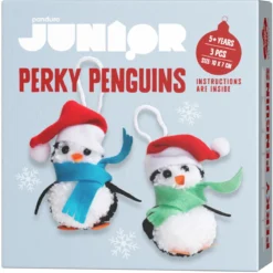 DIY-kit Perky Penguins – pyssla 3 söta pingviner med tomteluvor! L. 10 cm
