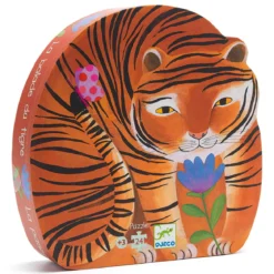 Djeco pussel Tigers Walk, barnpussel med tigermotiv och tiger-ask! 24 stora bitar, 42×30 cm