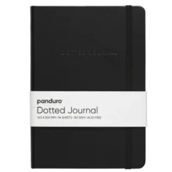 Dotted Journal 140×200 mm, svart omslag av fuskläder, 96 prickiga ark, 80 g/m²