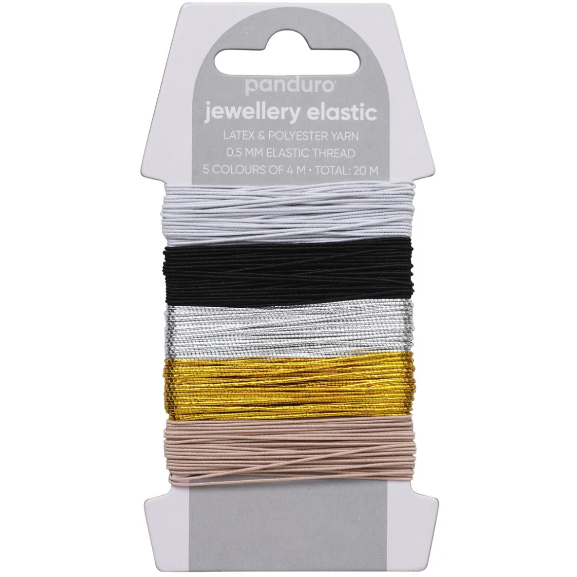 Elastisk smyckestråd Ø0,5 mm soft mix – 5×4 meter tråd, varav 2 med metallicfärg