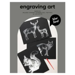 Engraving art Silver Forest – scratch art med 3 st. A4-ark, silvriga skogsmotiv