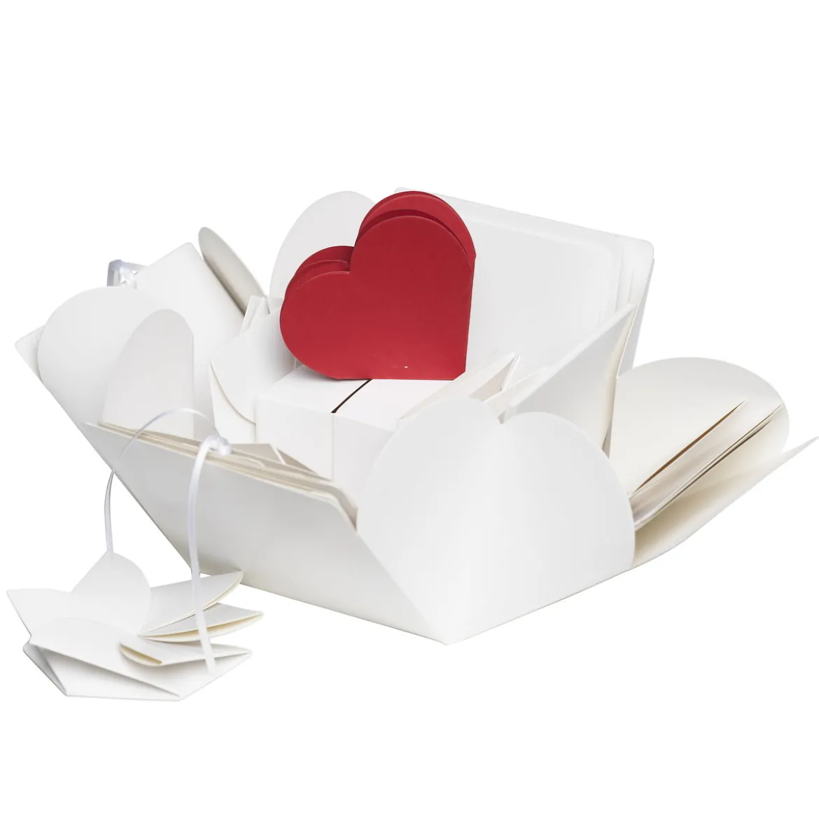 Explosion box vit, 12×12×12 cm – fylld med fack och pappershobby