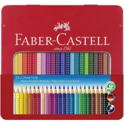 Faber-Castell Colour Grip – 24 vattenlösliga färgpennor i metalletui