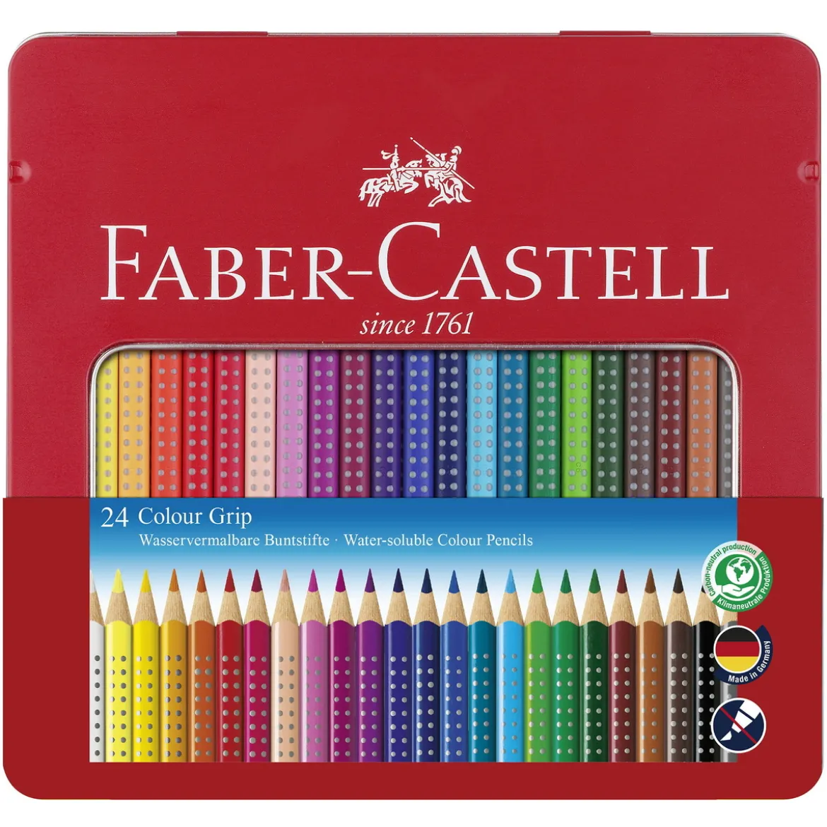 Faber-Castell Colour Grip – 24 vattenlösliga färgpennor i metalletui
