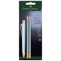 Faber-Castell Poly Ball Urban XB Set, ljusblått / guldigt tema med kulspetspenna och blyertspennor