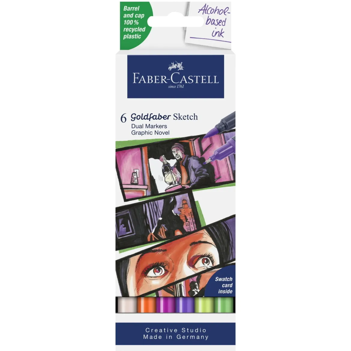 Faber-Castell Sketch Marker Graphic Novel, 6 tuschpennor med dubbelspets