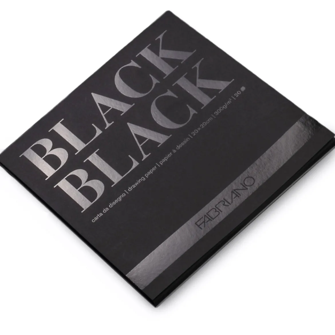 Fabriano ritblock med svarta ark 20x20 cm, 20 ark, 300 grams ytvikt