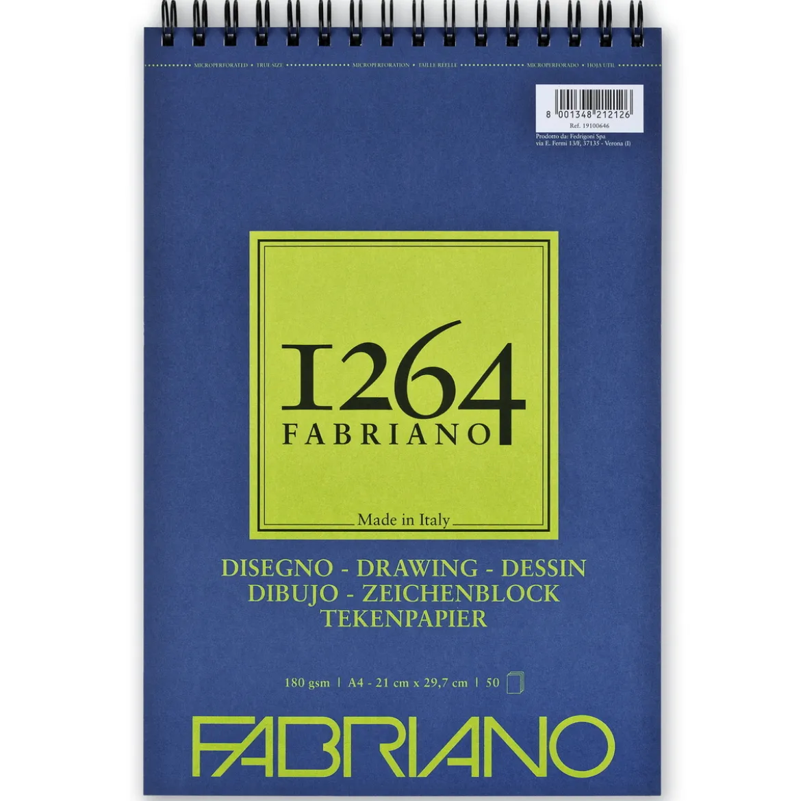 Fabriano ritblock, spiralbundet, F-1264 A4 (210×297 mm), 50 ark, 180 g/m²