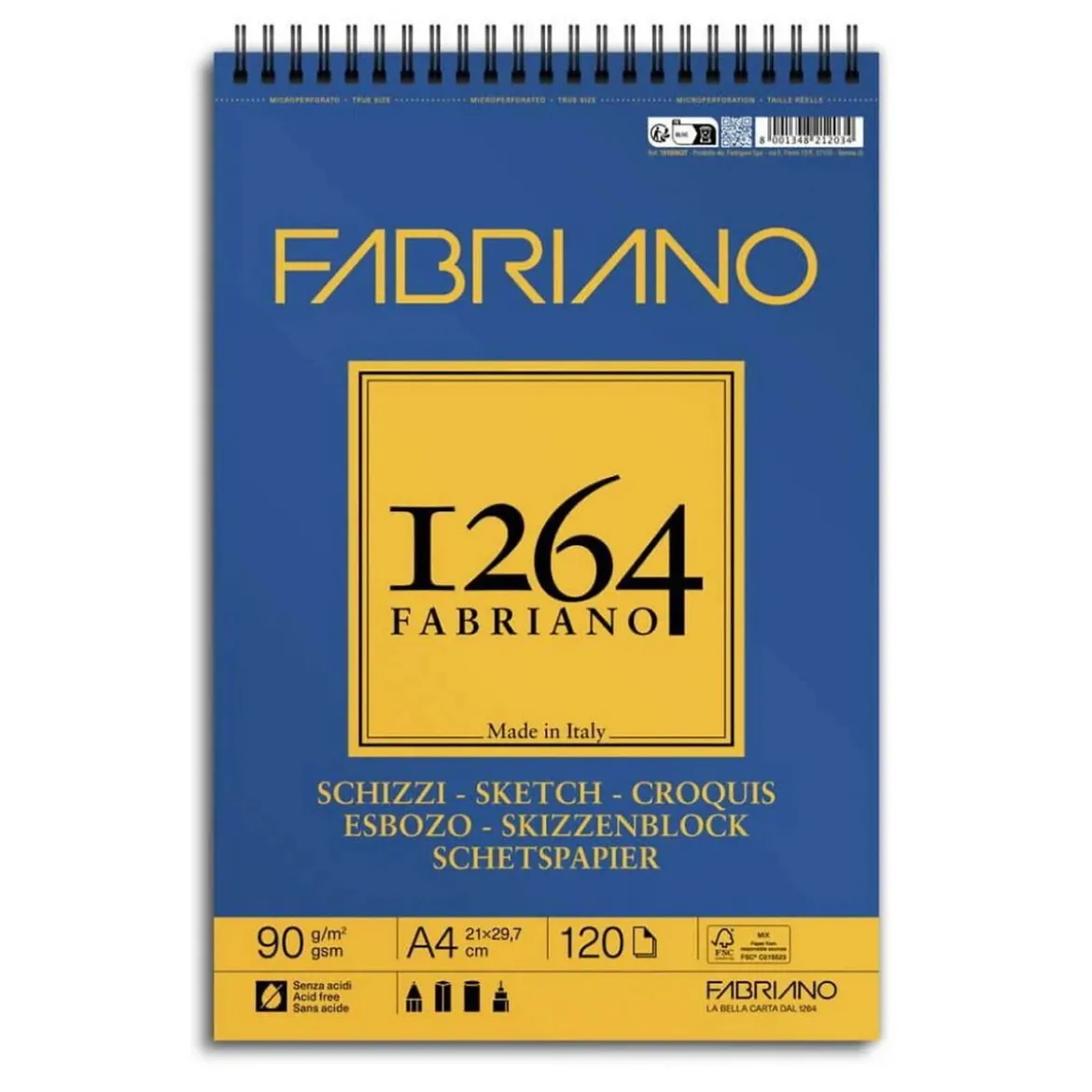 Fabriano spiralbundet skissblock F-1264 A4 (210×297 mm), 120 ark, 90 g/m²