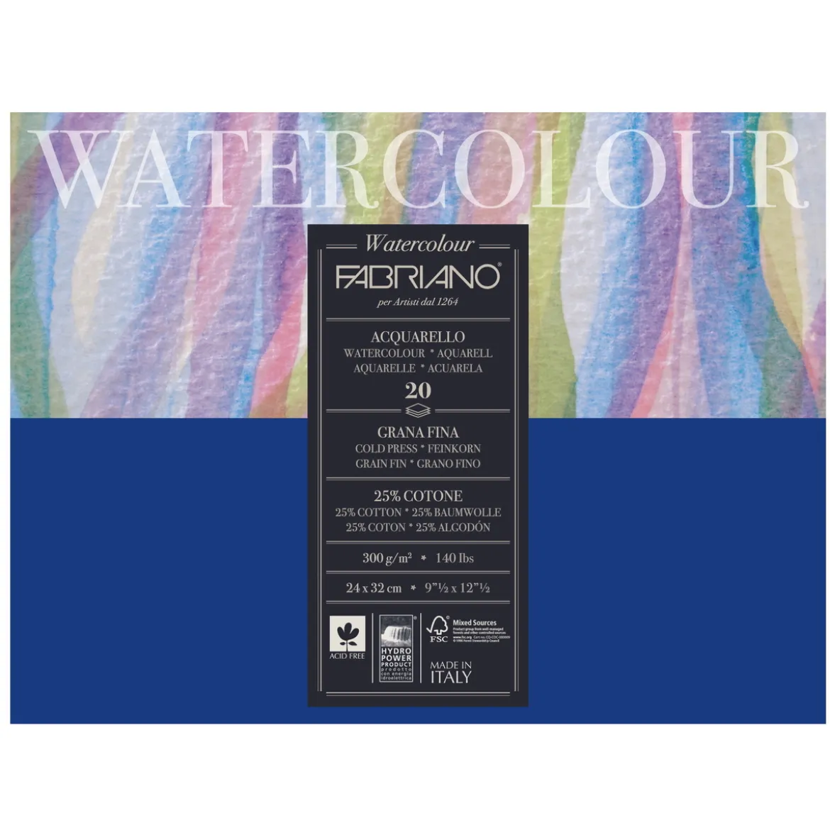 Fabriano Watercolour akvarellblock GF 24×32 cm, 20 ark, 300 g/m²