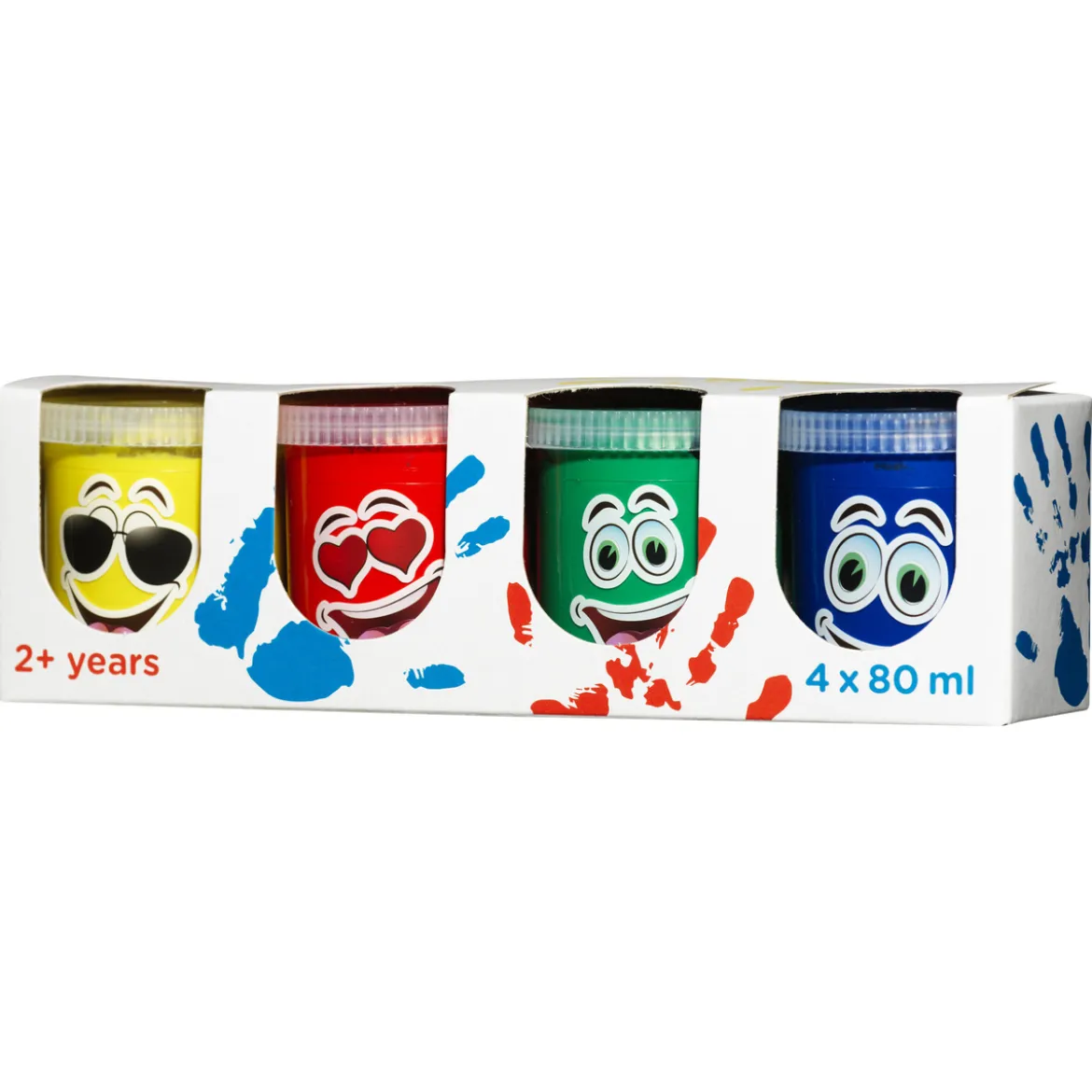 Fingerfärg 4×80 ml i klassiska basfärger – blå, gul, röd och grön