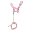 Fleecefodrad rosa grimma med matchande grimskaft till käpphäst & hobby horse