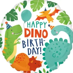 Folieballong Ø45 cm – dinosaurierna önskar Happy dino birthday!