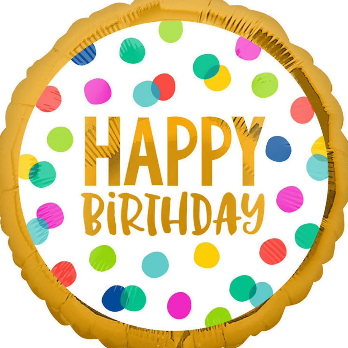 Folieballong Ø45 cm – färgglada prickar med texten Happy birthday