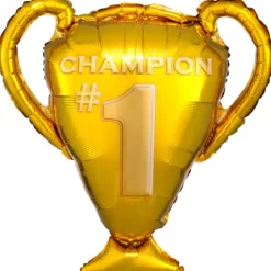 Folieballong 71 cm hög – jättestor pokal med texten Champion #1
