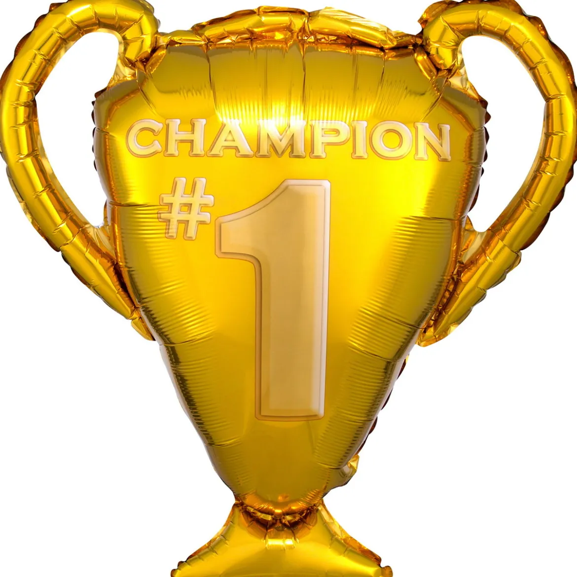 Folieballong 71 cm hög – jättestor pokal med texten Champion #1