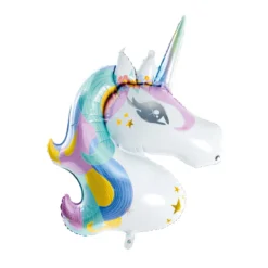Folieballong 90 cm hög unicorn / enhörning med detaljer i metallic