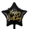 Folieballong Ø45 cm – svart stjärna med texten Happy birthday