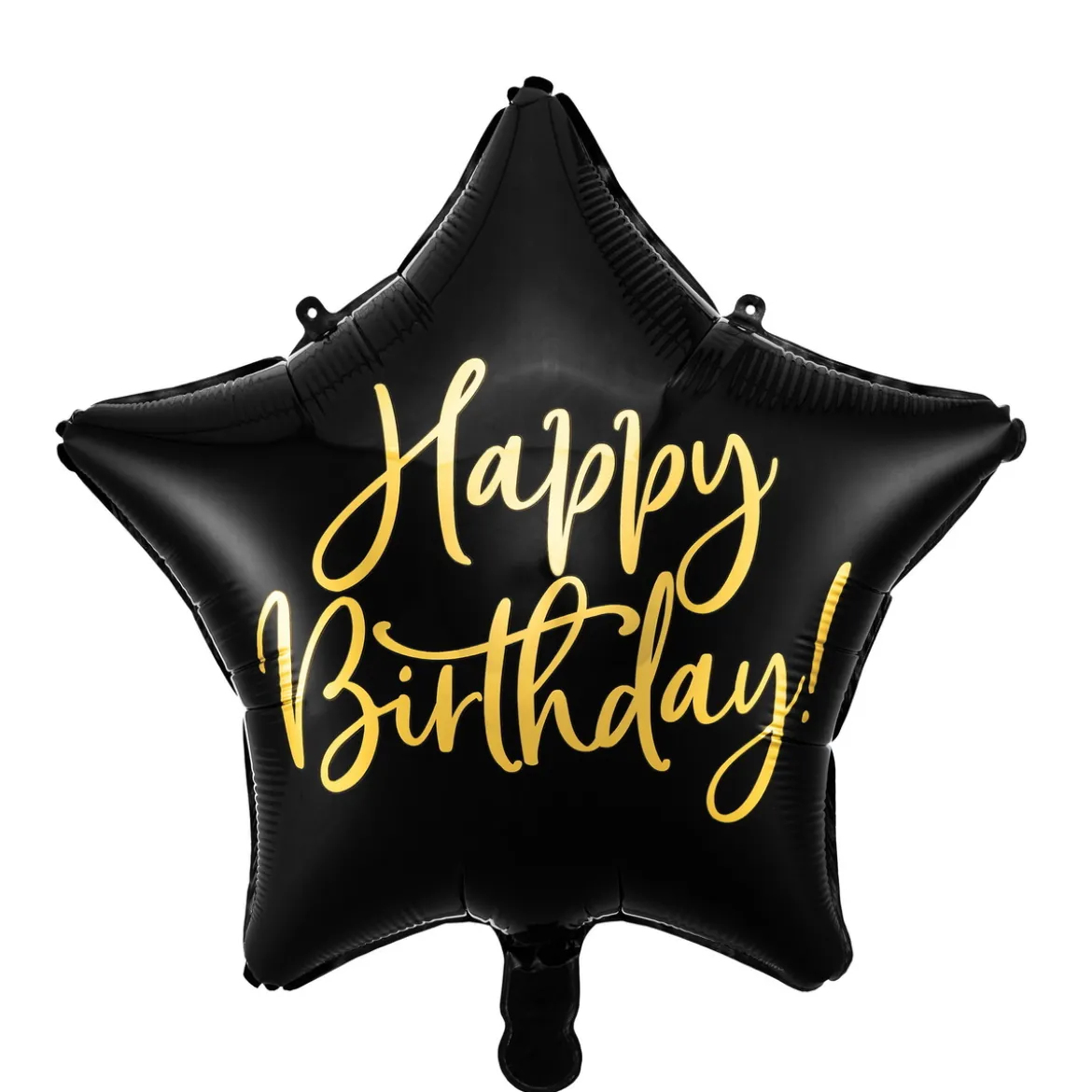Folieballong Ø45 cm – svart stjärna med texten Happy birthday