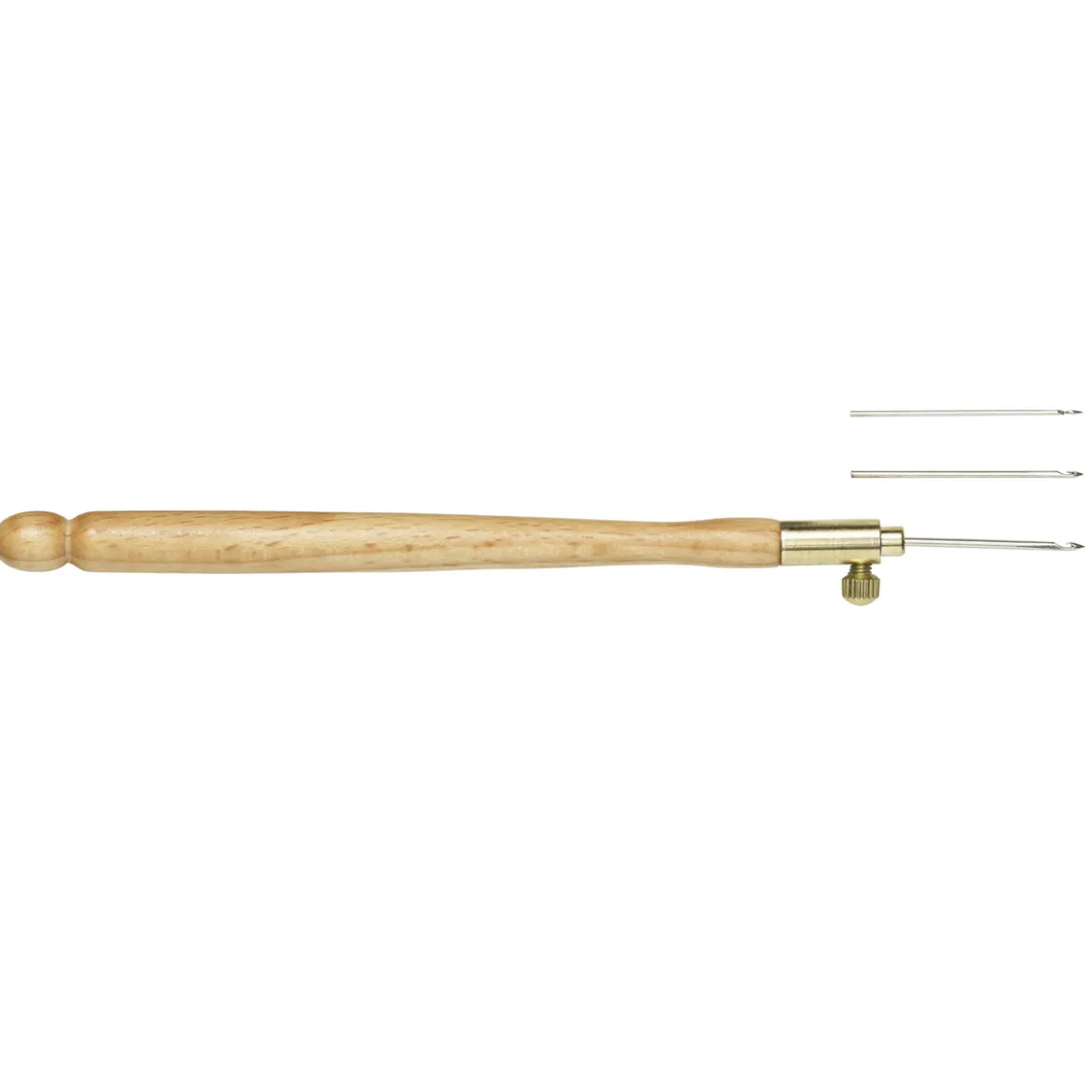 Fransk broderinål av trä, längd 14 cm. 3 nålar à 08 - 1,0 - 1,2 mm medföljer