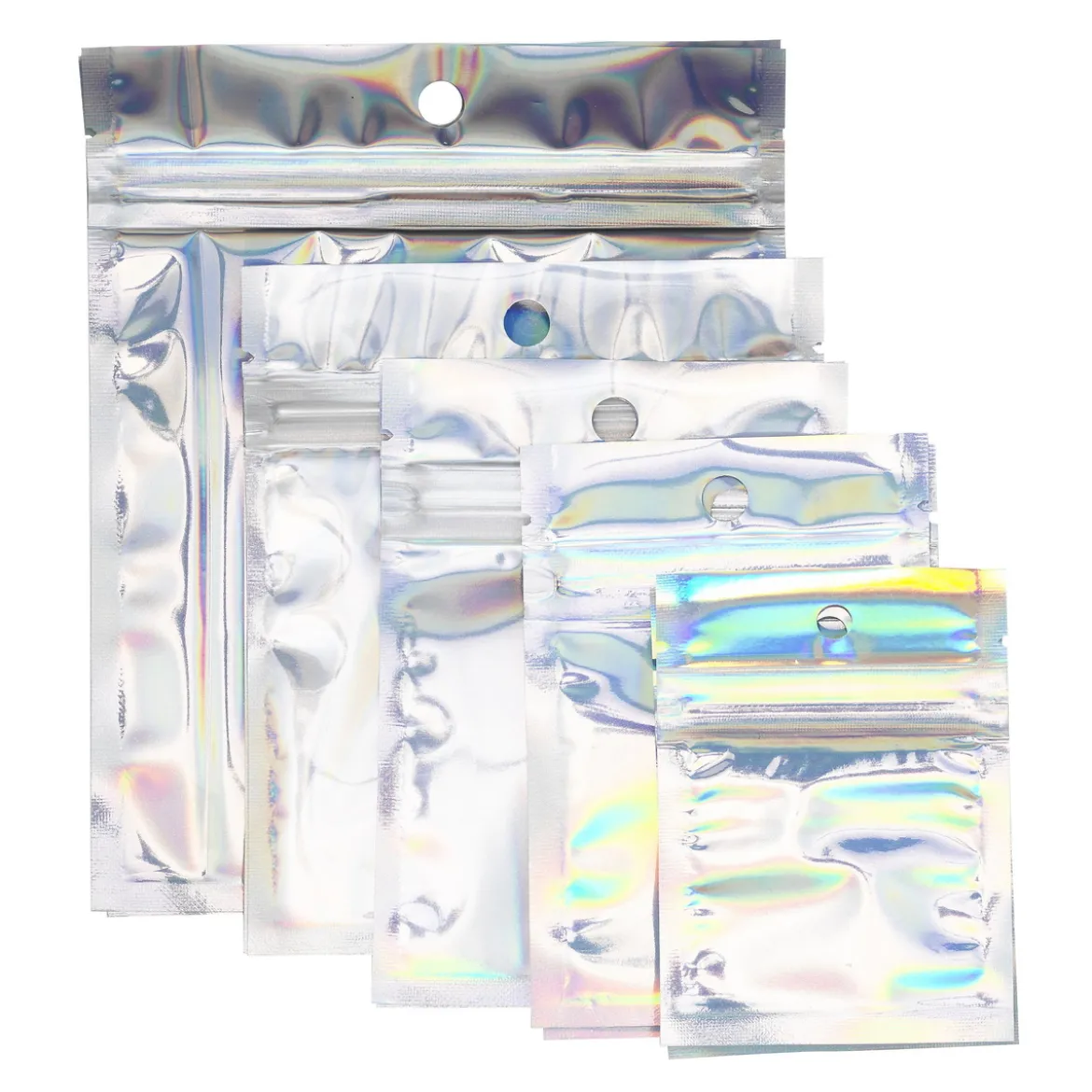 Förslutningsbara iriserande polybags 10 st. 6×8, 7×10, 8×11, 10×12 och 12×15 cm