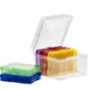 Förvaringslåda av plast, 18,5×21,5×14 cm, med 6 askar i olika färger à 17×12×3 cm