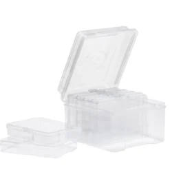 Förvaringslåda av plast, 18,5×21,5×14 cm, med 6 askar à 17×12×3 cm
