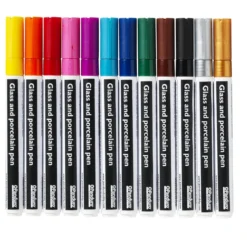 Glas & porslinspennor 6-pack i basfärger, 2 mm spets