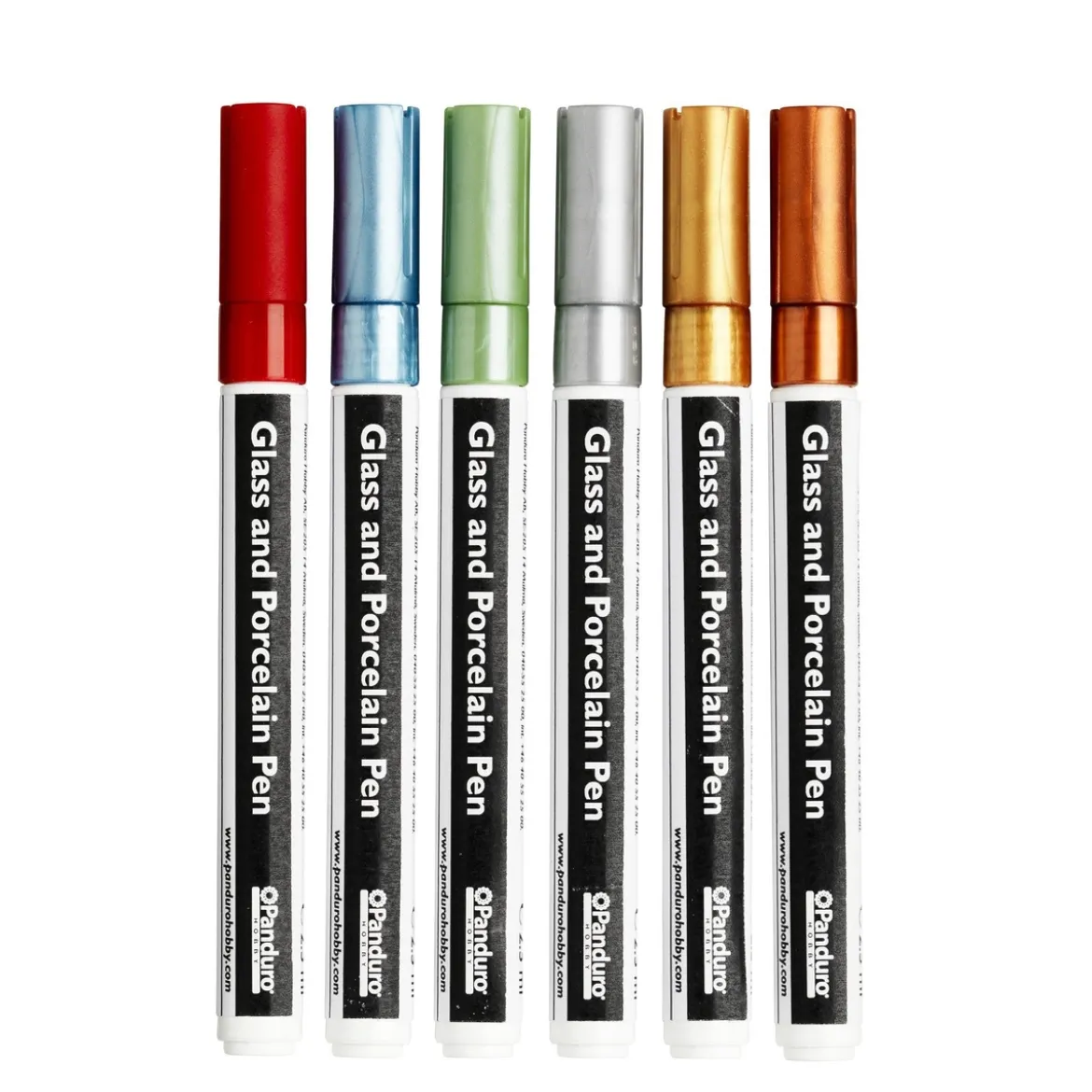 Glas & porslinspennor 6-pack i metallicfärger, 2 mm spets