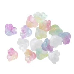 16 glaspärlor i form av pastellfärgade blommor, Ø11 mm