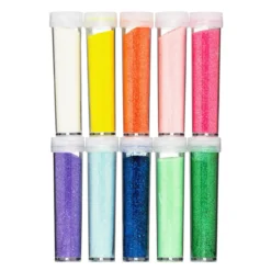 Glitter tillverkat av mer än 90% cellulosa, 10-pack à 7 gram i livliga & lekfulla färger