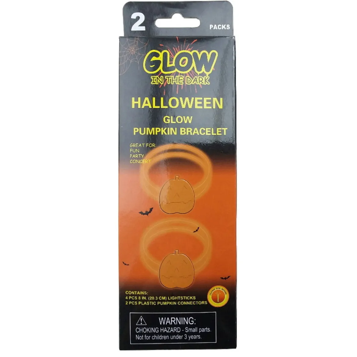Glow in the dark/självlysande armband med pumpa/fladdermus 2-pack assorterad