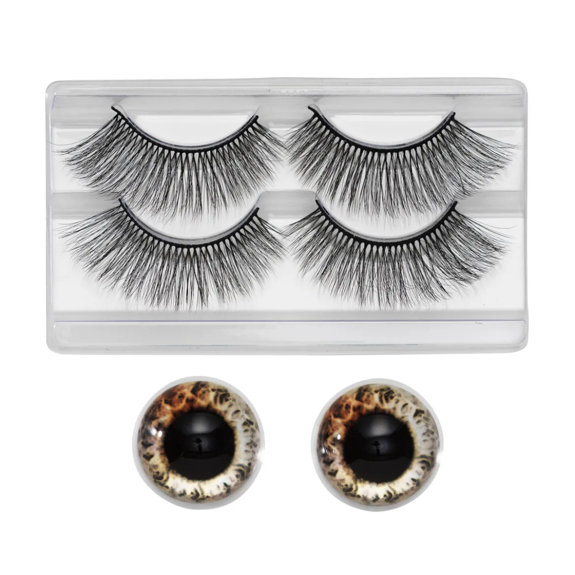 Ögon kit käpphäst brun – 2 ögon av glas à Ø2,5 cm & 4 ögonfransar