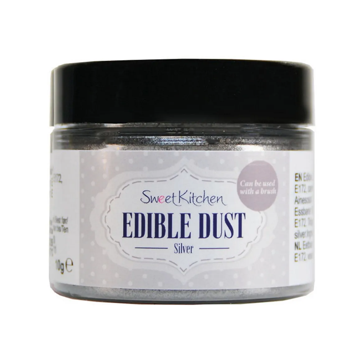 10 gram ätbart glitterpulver – silver