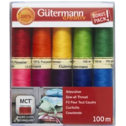 Gütermann sytråd 10×100 m. 100% polyester, Bright
