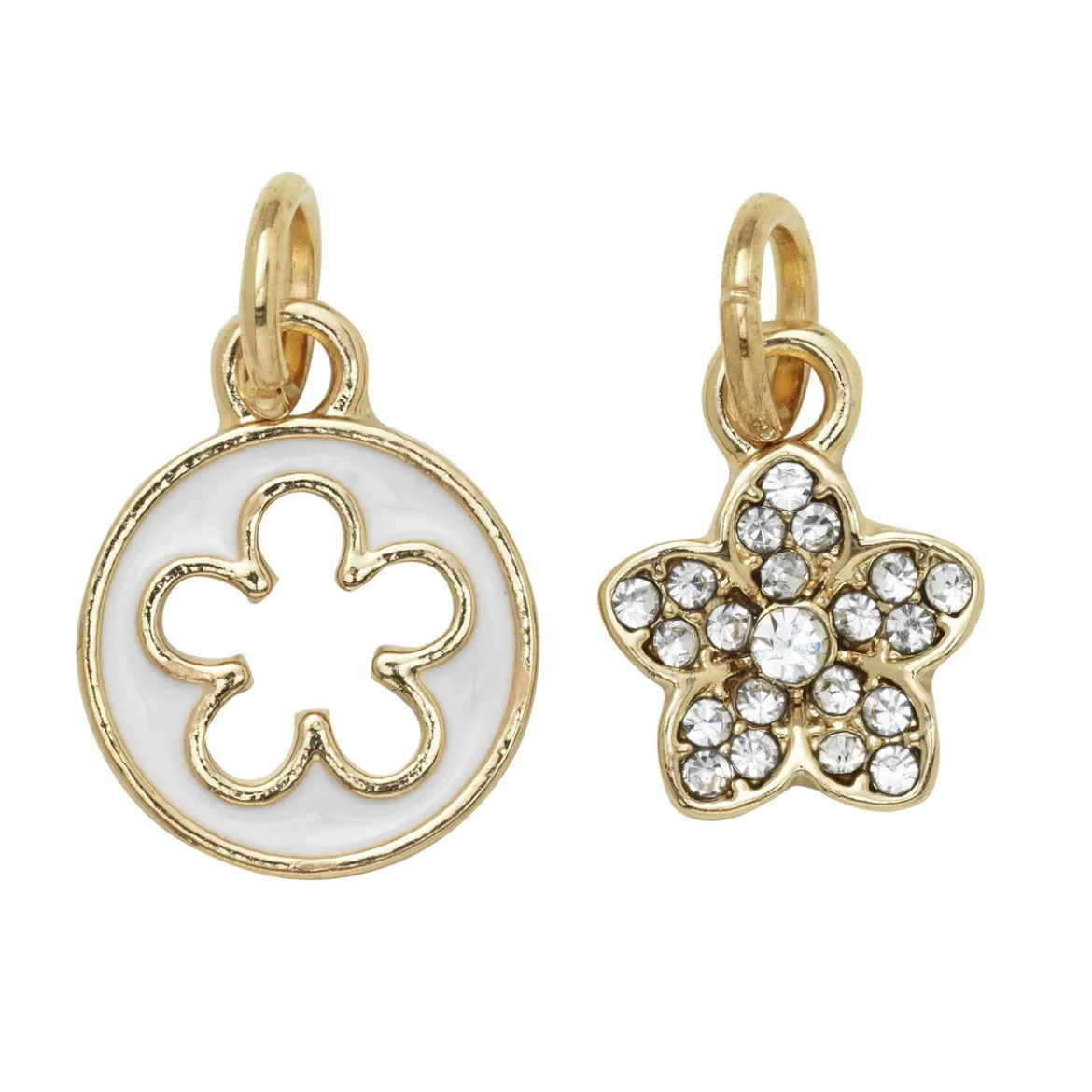 Guldfärgade hängen charms, blomma Ø10 mm, strassfylld blomma Ø10 mm