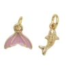 Guldfärgade hängen charms, fisk med strass 6×12 mm, rosa sjöjungfru fena 12×8 mm