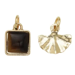Guldfärgade hängen charms, fjäder 15×8 mm, sten 10×10 mm