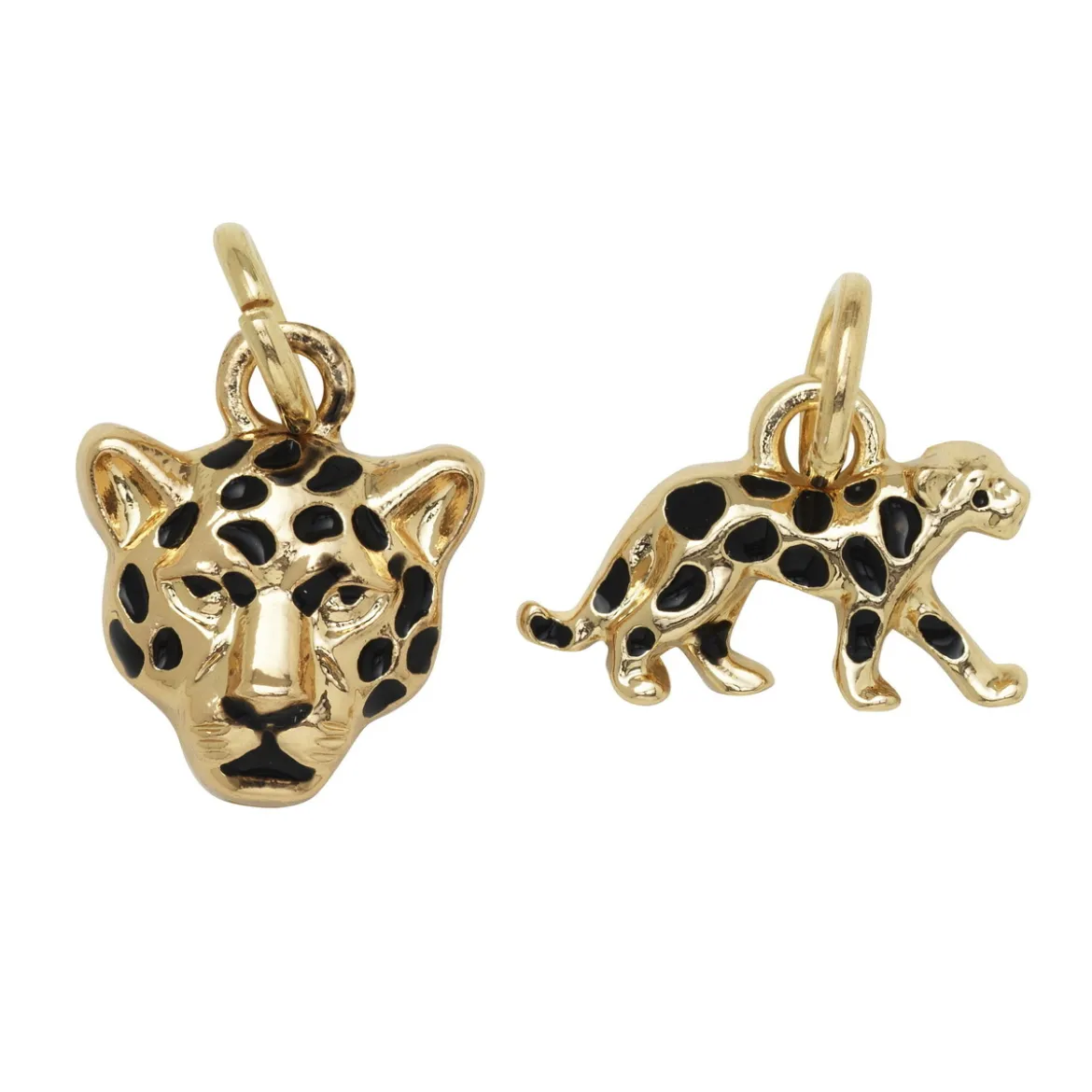 Guldfärgade hängen charms, leopardhuvud 12×11×3 mm, leopard 15×7×3 mm