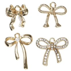 Guldfärgade hängen / charms 4 olika rosetter med pärlor & strass