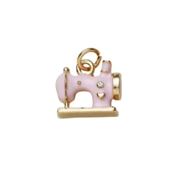 Guldfärgat hänge charm klassisk symaskin med rosa färg & strass 12,5×13 mm