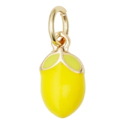 Guldfärgat hänge charm med en gul citron, längd 10 mm, Ø6,2 mm