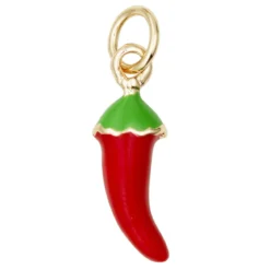 Guldfärgat hänge charm med en röd chili, längd 14 mm, Ø5 mm
